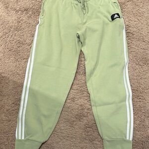 Adidas Light Green Joggers with White Stripes